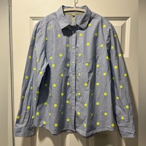 Boden Women’s Blue Striped Shirt with Yellow Dots